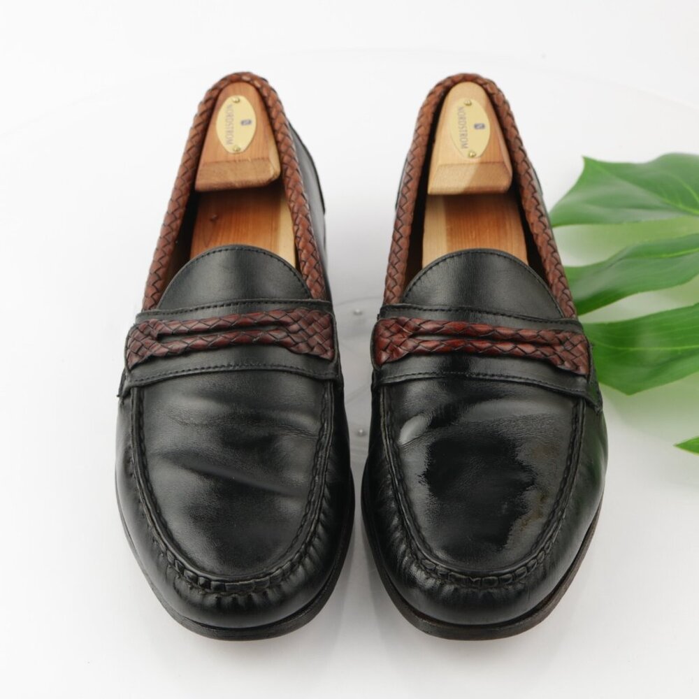 Allen Edmonds Mens Newcomb Loafer Size 10 D Black Braid Strap Slip On Dress Shoe